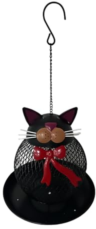 Mangiatoia per uccelli selvatici, stazione di alimentazione in metallo a forma di gatto, mangiatoia per fringuelli da esterno con design durevole per giardino, cortile, balcone, cortile