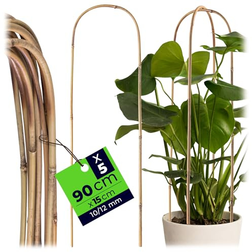 KADAX U-formade bambustavar 90 cm x 10/12 mm x 15 cm, set om 5, klätterbåge av bambu, stabilt växtstöd i bågform, växtstavar för klätterväxter, växtstöd