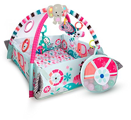 Bright Starts, 5 in 1 Spieldecke mit Spielbogen, Your Way Ball Play - mit anpassbaren Wänden, Melodien sowie 35 Bällen und weiteren Spielzeugen, pink
