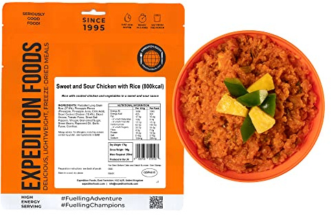 EXPEDITION FOODS Sweet and Sour Chicken with Rice (High Energy Serving / 800KCAL) | Freeze-Dried Camping & Hiking Food