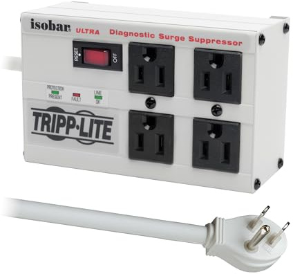 Tripp Lite ISOBAR4ULTRA Isobar 4 Outlet Heavy Duty Power Strip Surge Protector, 3330 Joules, 6ft Cord, Flat Plug, Metal Power Strip, Industrial Garage Work Shop Bench, Under Desk and Wall Mountable