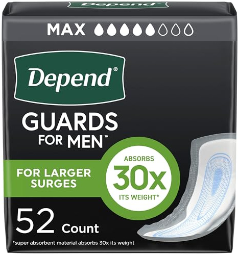 Depend Original Guards Incontinence Pads for Men, Maximum Absorbency, 52 ct