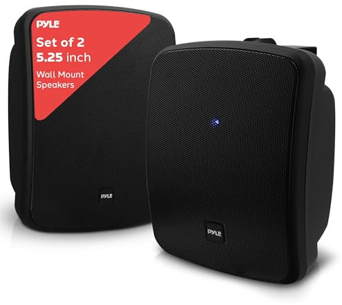 Pyle Outdoor Bluetooth Speakers Pair – 13.3 cm (5.25) Weatherproof Wireless Wall/Ceiling Mounted Speakers, 600W Waterproof, Heavy-Duty Grill, Garden Patio Use, Indoor/Outdoor Sound System – Black