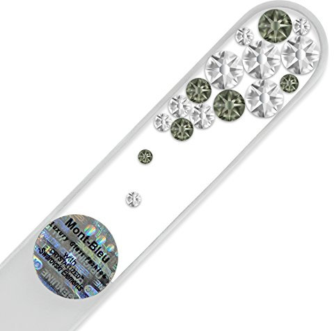 Mont Bleu Crystal Nail File with Swarovski Elements, Hand Made, Czech Tempered Glass, Lifetime Guaranty, in Suede Sleeve (Crystal)