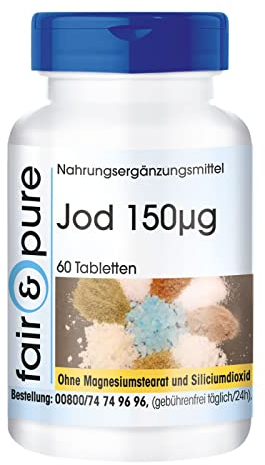 Fair & Pure® - Jod Tabletten 150mcg aus Kaliumjodid - 60 Tabletten - 100% des Tagesbedarfs - vegan - ohne Magnesiumstearat