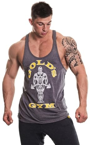 Gold's Gym Palestra UK GGVST003 Mens Allenamento Serbatoio Fitness Top Allenamento Muscolare Premium Gold Joe Stringer Vest, Grey Marl, M