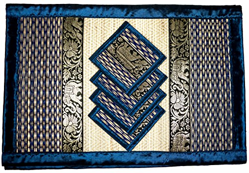 Hand-Woven Wicker Reed Placemats Coaster Set Alternative to Plastic Heat Resistant + Natural Thai Style Durable Placemats, Available in 3 Different Sizes for Dining Table Set of 4