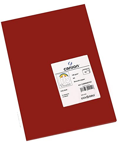 Canson Iris Vivaldi, Papel de dibujo de color, Suave, 185gsm, Hoja, A4-21x29,7cm, Rojo oscuro