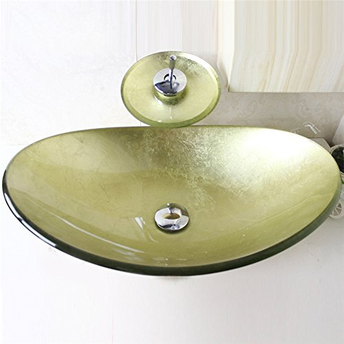 chicstyleme Set moderne lavabo en verre ovale avec cascade robinet de vidage Bague de montage