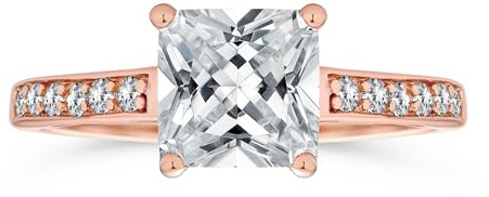 Bague de fiançailles solitaire classique intemporelle 2,5CT AAA CZ carré brillant taille princesse pour femme en argent sterling .925 or rose pavé de zircon cubique avec pierres latérales.