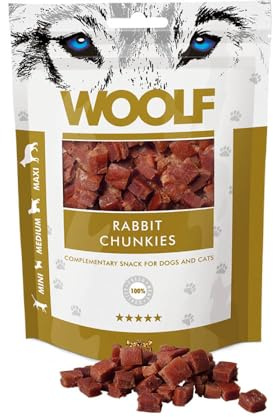 WOOLF Chunkies - Complementary Snacks for Dogs. Dog Treats with Natural Ingredients and High Meat Content, Balanced Nutrition, Free from Artificial Additives. Suitable for Puppies (Rabbit, 100g)