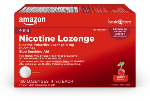 Amazon Basic Care Nicotine Polacrilex Lozenge 4 mg, Cherry Flavor, Stop Smoking Aid, 168 Count