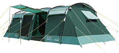 Skandika Tente Tunnel Montana 8 Personnes | Tente de Camping avec/sans Tapis de Sol Cousu, avec/sans Technologie Sleeper, 3-4 cabines de Couchage, Colonne d'eau 5000 mm (Vert | Basic)