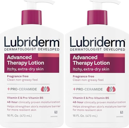 Lubriderm Advanced Therapy Fragrance Free Moisturizing Hand & Body Lotion + Pro-Ceramide with Vitamins E & Pro-Vitamin B5, Intense Hydration for Extra Dry Skin, 16 fl. oz, 2 Pack