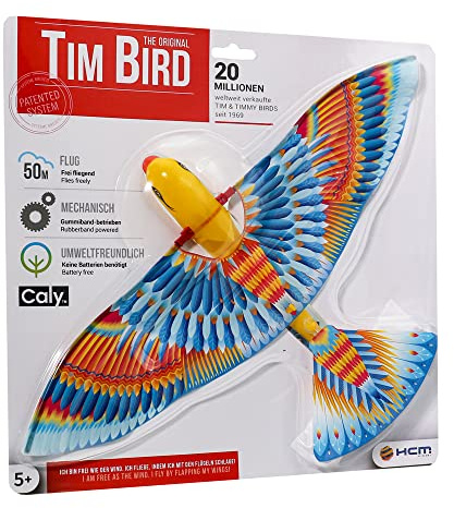 HCM Kinzel Tim Bird – Fliegender Vogel mit Gummimotor | Retro-Flugspielzeug für Kinder & Erwachsene | Flattert bis zu 50 m | 40 cm Spannweite