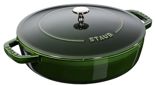 STAUB Gjutjärnsgryta, Chistera droppstruktur i locket, rund 24 cm, 2,5 l, lämplig för alla typer av spisar, basilika grön