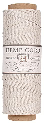 Hemptique 100% Natural Hemp Cord Single Spool - 205ft ~ 62.5m Hemp String Spool - Crafters Number 1 Choice - .5mm Cord Thread for Jewelry Making, Macramé, Scrapbooking, & More - Natural