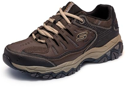 Skechers Men's Afterburn M. Fit Fashion Sneakers – Leather Upper, Memory Foam Insole, Rubber Outsole, Brown/Taupe, 10.5