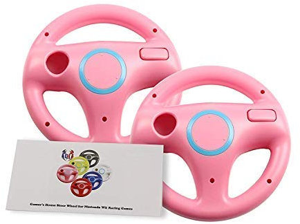 GH 2 Pack Wii Steering Wheel for Mario Kart 8 and Other Nintendo Remote Driving Games, Wii (U) Racing Wheel for Remote Plus Controller - Peach Pink (6 Colors Available)