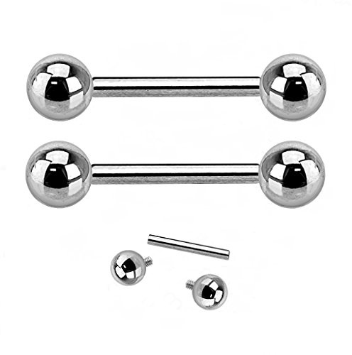 Pierced Owl G23 Implant Grade Solid Titanium Internally Threaded Barbells, Sold as a Pair (14GA - 1/2 Length - 4mm Ball Size)