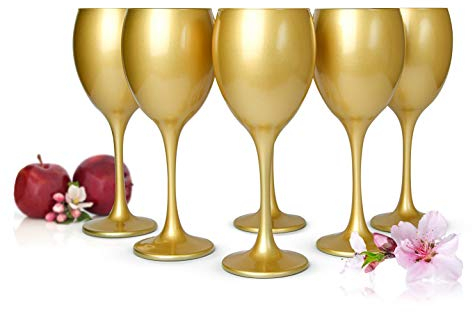 Set di 6 bicchieri per il vino, 300 ml, in colore dorato, dipinti a mano, per vino rosso