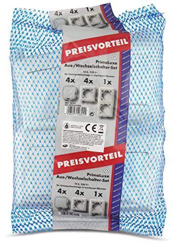 REV PrimaLuxe 4x A/W-Schalter im Set: 4x 1-fach und 1x 2-fach Rahmen weiß