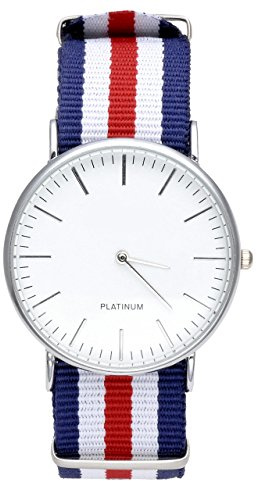 JSDDE Reloj de pulsera para hombre y mujer, de nailon, correa de tela, analógico, de cuarzo, cronógrafo, doble rojo, blanco y azul