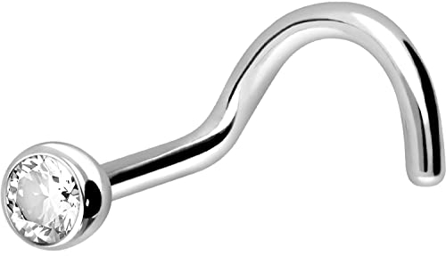 PIERCINGLINE 750er GOLD Nasenpiercing Spirale 18 KARAT 2,2 mm KRISTALL Piercing Nase Stecker Weißgold