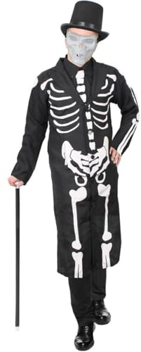 Déguisement squelette pour homme avec chapeau haut de forme et masque squelette blanc – Parfait pour Halloween James Bond squelette de James Bond - Taille S