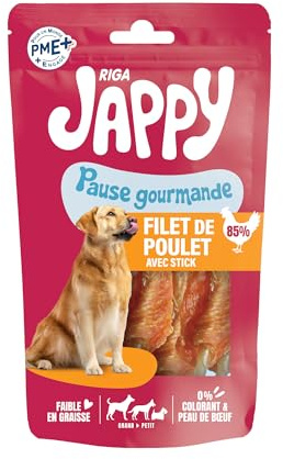RIGA - Jappy Filet de Poulet + Stick - Friandise Chien - Riche en Poulet - Riche En Protéines & Collagène - Faible Teneur En Matière Grasse - Sans Colorant, Ni Additifs, Ni Peau De Boeuf - 75g