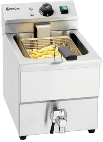 Bartscher Fritteuse Imbiss I – Elektro-Tischgerät mit 8 l Beckenvolumen, Kaltzone, Fettablasshahn, GN-Edelstahl, für Gastronomie, silbergrau