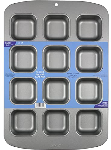 PME CSB106 Carbon Steel Non-Stick 12 Mini Square Cake Pan, Grey, 37.29 x 26.1 x 3.1 cm