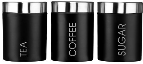 PREMIER Housewares 0508520 Set Barattoli di tè, caffè e Zucchero, Nero