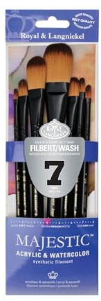 Royal & Langnickel Majestic Filbert and Oval Wash Artist Brush Set, 7-piece