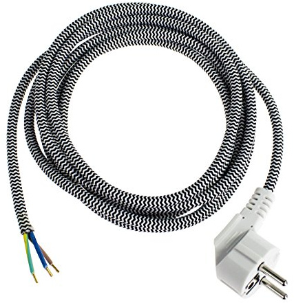 as - Schwabe Bügeleisen-Anschlussleitung 3 m, Bügeleisenkabel H03RT-F 3G1,0, Kabel 30mm abgemantelt mit Aderendhülsen,230V, 10A, IP20, Schwarz/Weiß, 87202