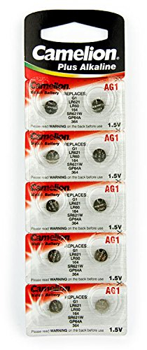 10 Camelion AG1 / LR60 / 164/364 / LR621 Pile Bouton, Longue durée de Conservation (Date d'expiration marqué)