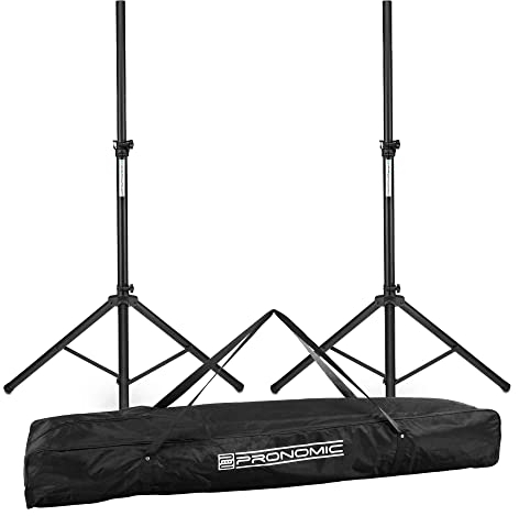 2X Pronomic SPS-1S Boxenstativ Stahl - Boxenständer mit Stabiler extra breiter Dreibein-Konstruktion - Höhe 120-193 cm - Stativ auch als Dartstativ oder Fotostativ verwendbar - Inkl. Tasche