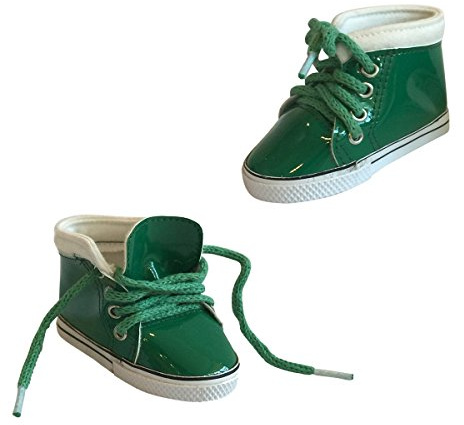 The New York Doll Collection Vert Brillant Cuir Poupée Baskets Sport Chaussures pour 18 Pouces / 46 cm Poupées - s'adapte Mode Fille Poupées - Poupée Chaussures - Poupée Baskets