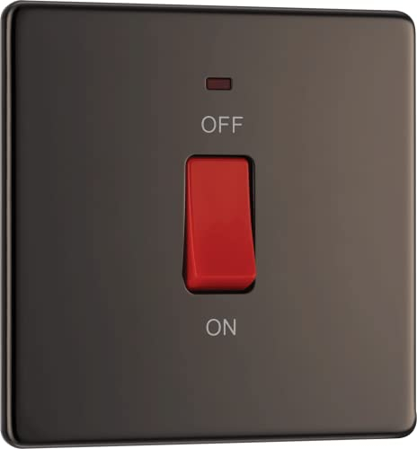BG Electrical Cooker Control Switch Unit with LED Power Indicator, Single Plate, Double Pole, Flatplate Screwless, Black Nickel, 45A, FBN74