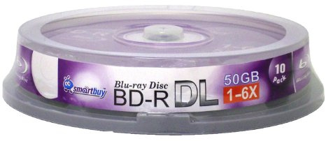 Smartbuy 10-disc 50gb 6X Blu-ray Bd-r Dl Dual Layer Double Layer Logo Top Surface Blank Data Video Recordable Media Disc with Cakebox/Spindle Packing
