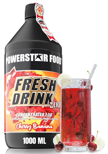 Powerstar FRESH DRINK ZERO | Zuckerfrei | Fitness Getränke-Sirup mit L-Carnitin, Magnesium & Vitaminen | 1L Vital-Konzentrat mit Wasser zu 50L hypotonischem Sport-Drink mischen | Cherry-Banana