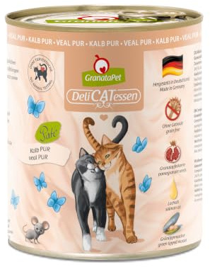 GranataPet Våtfoder Delicatessen kalv PUR, 6 x 800 g, för katter, foder utan spannmål och utan sockertillsatser, kattfoder med hög kötthalt och högkvalitativa oljor