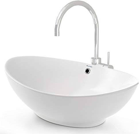 VILSTEIN Keramik Waschbecken, 60cm, Oval, Weiß, Mit Überlauf, Aufsatz-Waschschale für Waschtisch