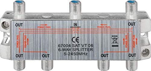 Goobay 67004 SAT Verteiler 6fach SAT Splitter / 6x F Buchse Ausgang / Für Satelliten Anlagen TV Antenne Fernseh / SAT Antennenkabel / 6-fach Antennenverteiler