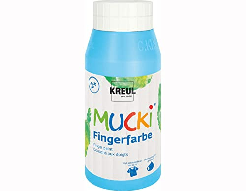 KREUL 23213 – Mucki lysande fingerfärg, 750 ml i ljusblå, vattenbaserad, parabenfri, glutenfri, laktosfri och vegansk, tvättbar, kan målas med pensel, svamp, spatel och fingrar