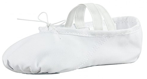 tanzmuster Ballettschuhe Mädchen - DANI - ganze Ledersohle- Weiß Größe 22 - Ballettschläppchen für Kinder - weiße Tanzschuhe fürs Ballett