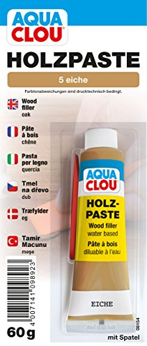 Clou Holzpaste Holzspachtel: innen Holz Spachtelmasse zum Ausbessern von Löchern, Dellen, Rissen in Möbeln, Türen, Parkett und Laminat - eiche, 60 g