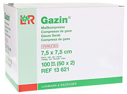 Gazin, 7,5 cm x 7,5 cm steril 8fach 50x2 300g, Weiss, 100 stück