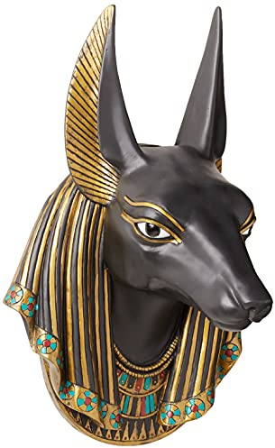 Design Toscano Anubis sjakalguden vägg egyptisk väggskulptur, 38 cm, polyresin, svart och guld