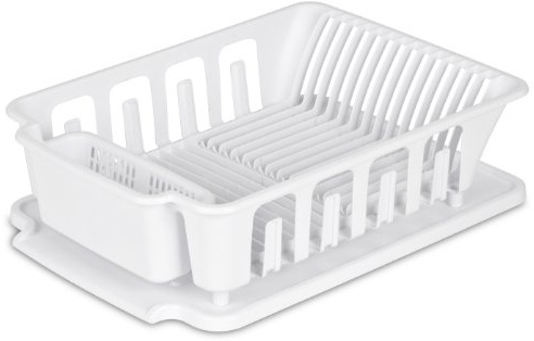 STERILITE 2-Piece Large Sink Set Dish Rack Drainer, White (18 L x 13 3/4 W x 5 1/2 H), 3/4 L x 3/4 W x